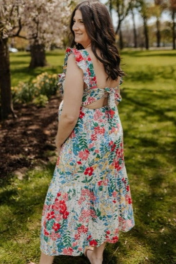 Multicolor Floral Ruffle Accent Maternity Maxi Dress