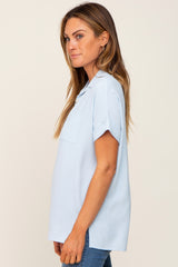 Light Blue Collared Button-Down Short Sleeve Blouse