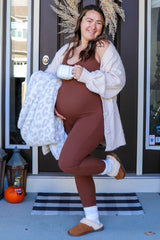 Brown Ribbed Bodycon Maternity Jumpsuit