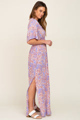 Multi-Color Floral V-Neck Smocked Waist Maxi Dress