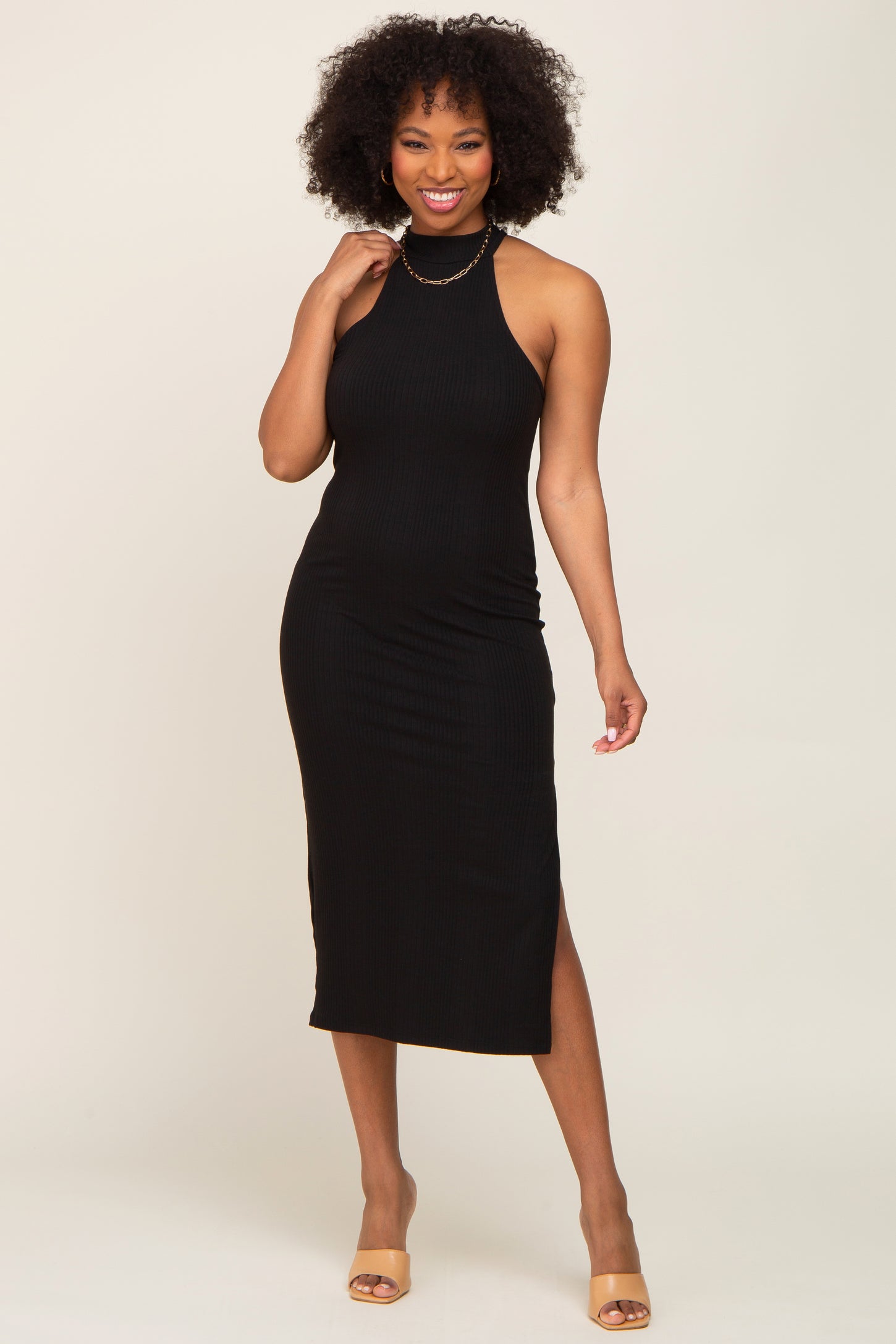 Black Ribbed Mock Neck Sleeveless Side Slit Midi Dress – PinkBlush Black Ribbed Mock Neck Sleeveless Side Slit Midi Dress – PinkBlush
