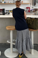 Black Gingham Smocked Midi Dress