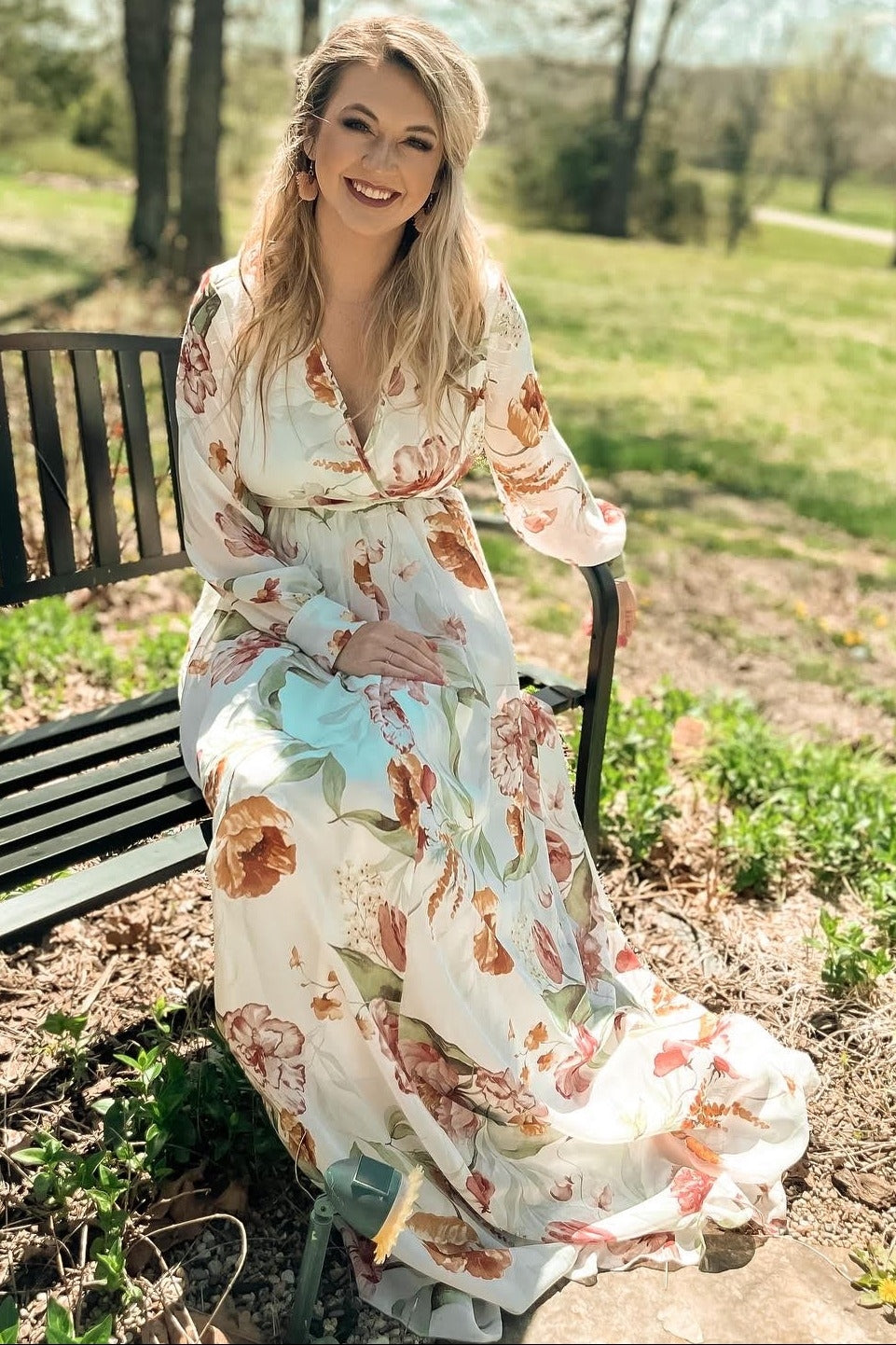 Ivory Floral Chiffon Long Sleeve Maxi Dress – PinkBlush