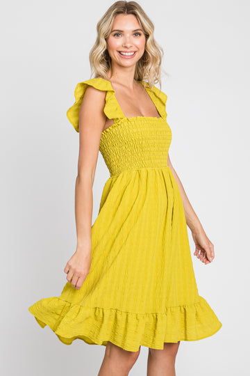 Lime Textured Sleeveless Smocked Dress