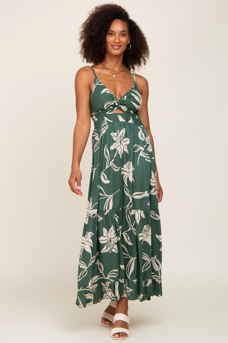 Forest Green Floral Front Twist Maxi Dress PinkBlush Forest Green Floral Front Twist Maxi Dress PinkBlush