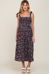 Black Micro Floral Smocked Maternity Dress