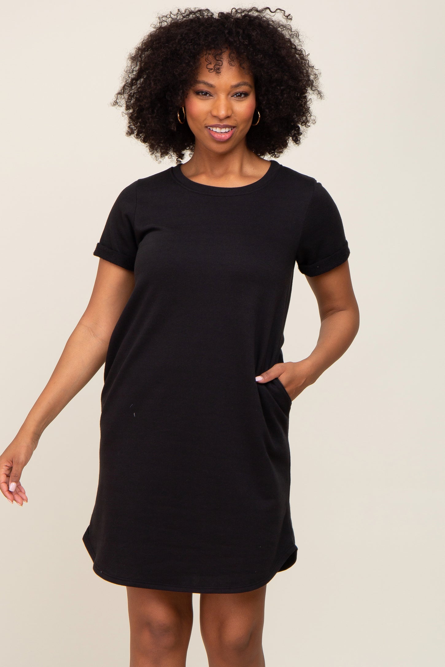 cotton terry dress Crown & Ivy Women's Long Sleeve French Terry Dress, Red, Large, Cotton