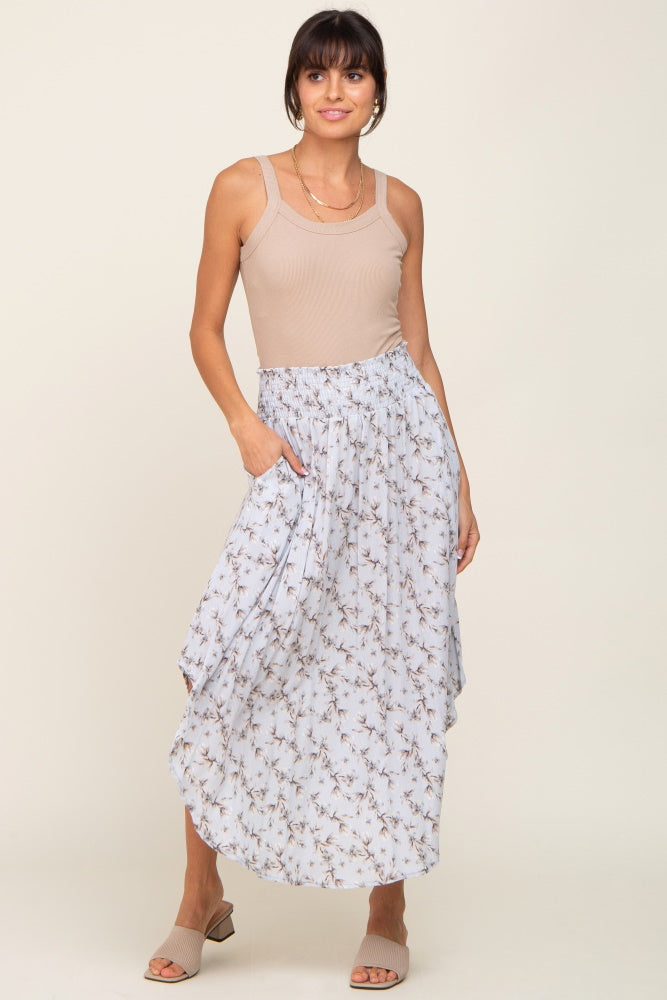 Light Blue Floral Smocked Midi Skirt