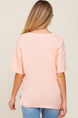 Peach Pocketed V-Neck Maternity Top