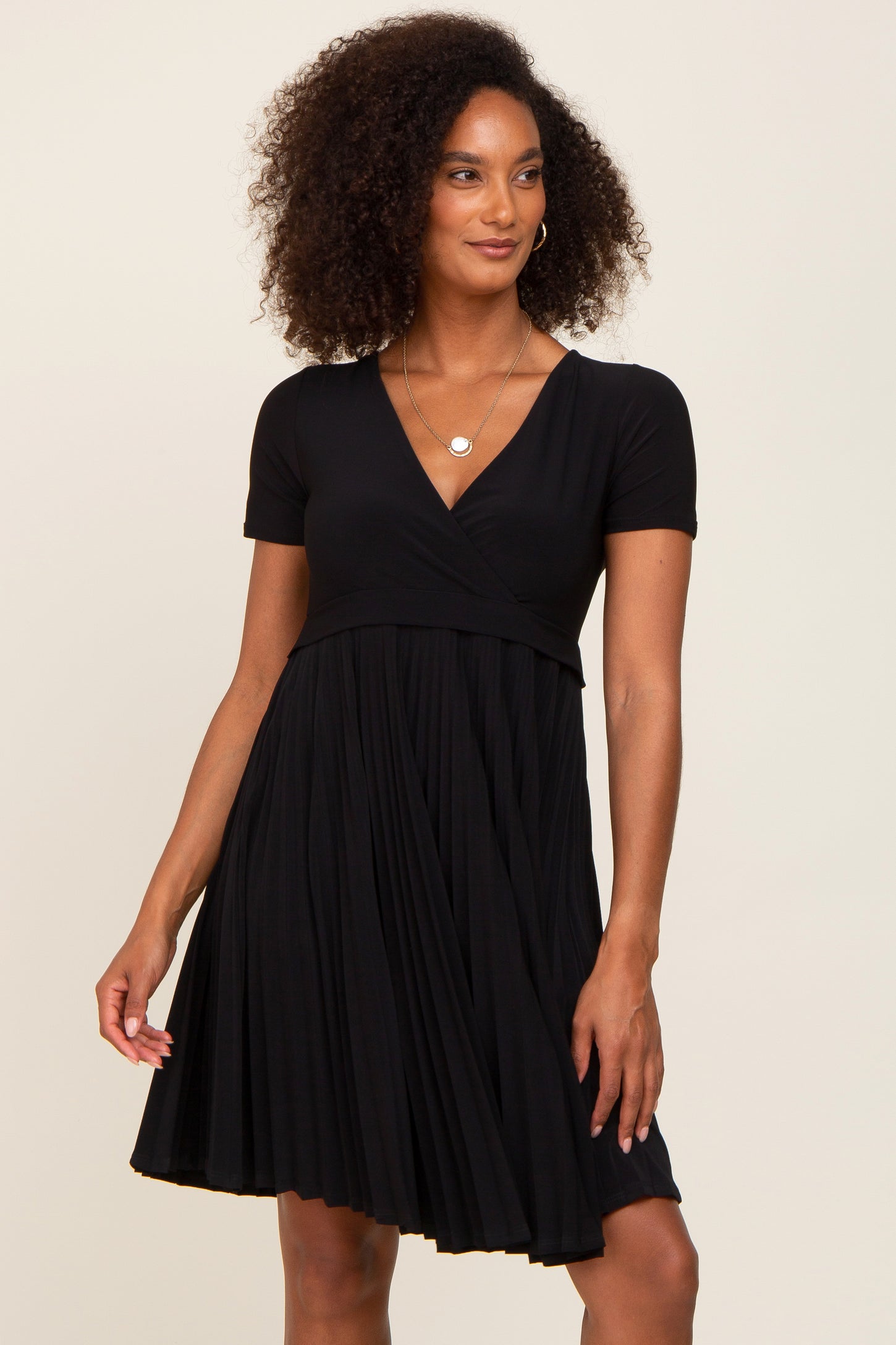 Black Pleated Maternity/Nursing Dress Medium