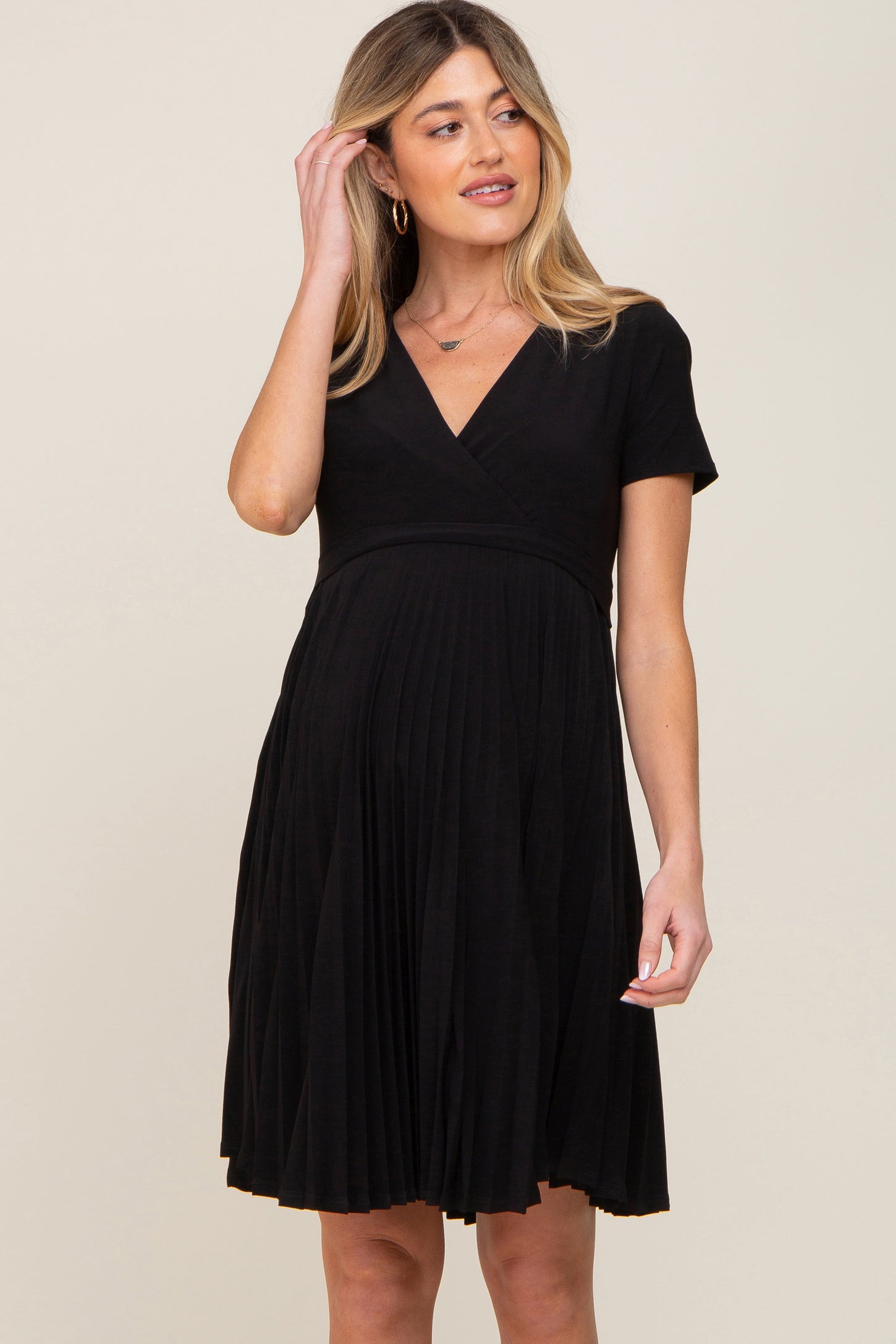 Black Pleated Maternity/Nursing Dress Medium