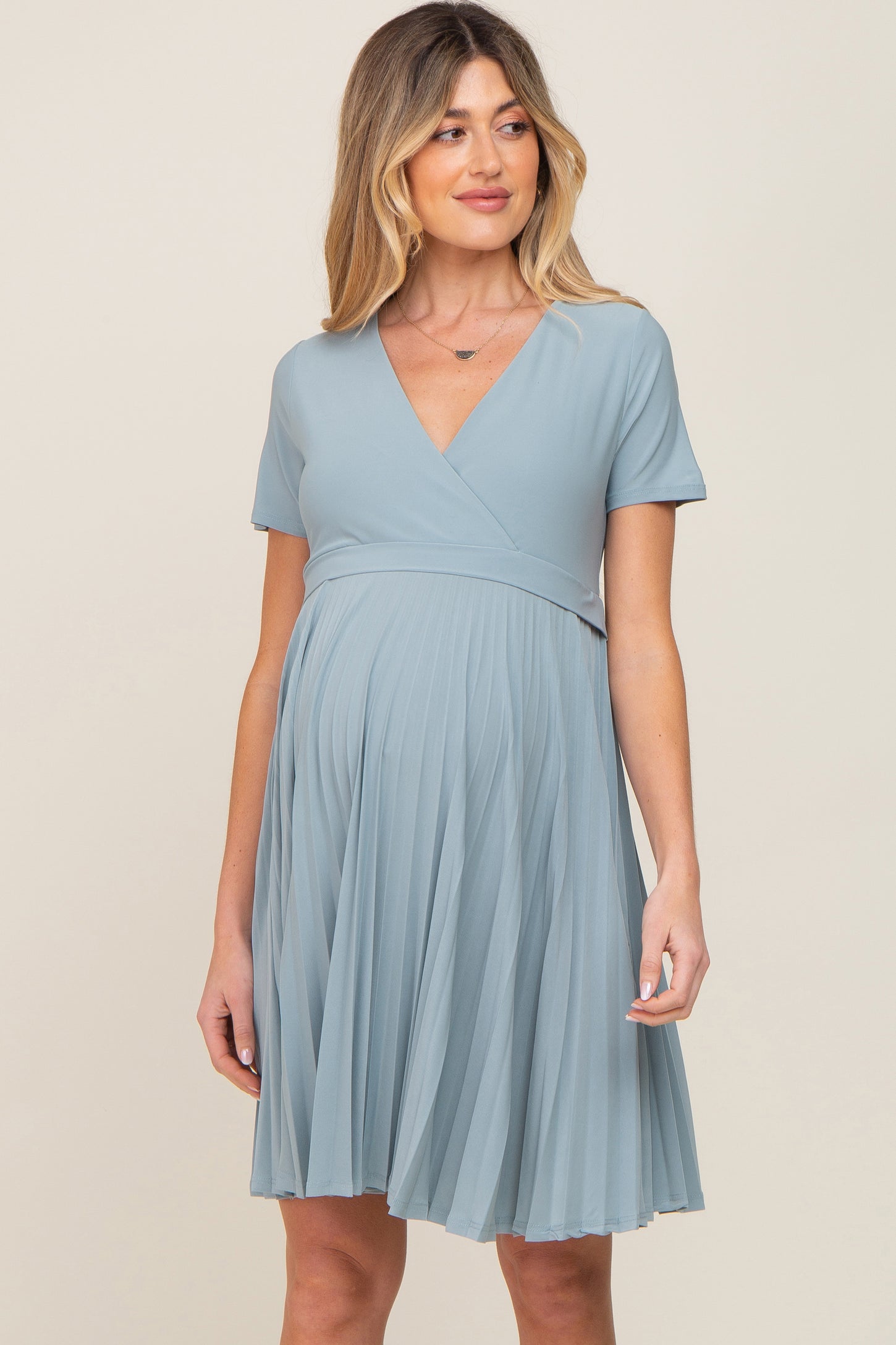 Mint Pleated Maternity/Nursing Dress PinkBlush Mint Pleated Maternity/Nursing Dress PinkBlush