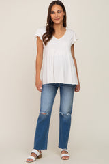 White Flutter Sleeve V-Neck Maternity Top