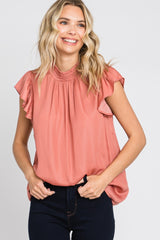 Mauve Mock Neck Flutter Maternity Blouse