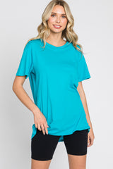 Turquoise Oversized Short Sleeve Top