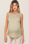 Light Olive Sleeveless Striped Pocket Front Top