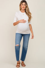 Cream Knit Fitted Maternity Blouse