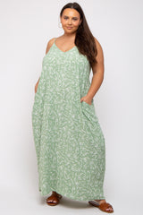 Mint Leaf Print Double V-Neck Maternity Plus Maxi Dress