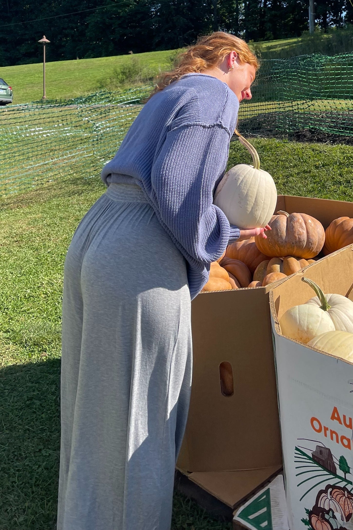 Grey Smocked Waist Flowy Pants