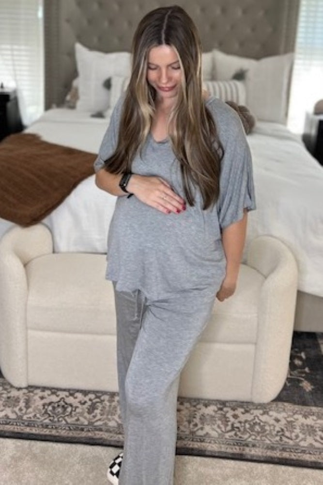 Heather Grey Cropped Pant Maternity Set