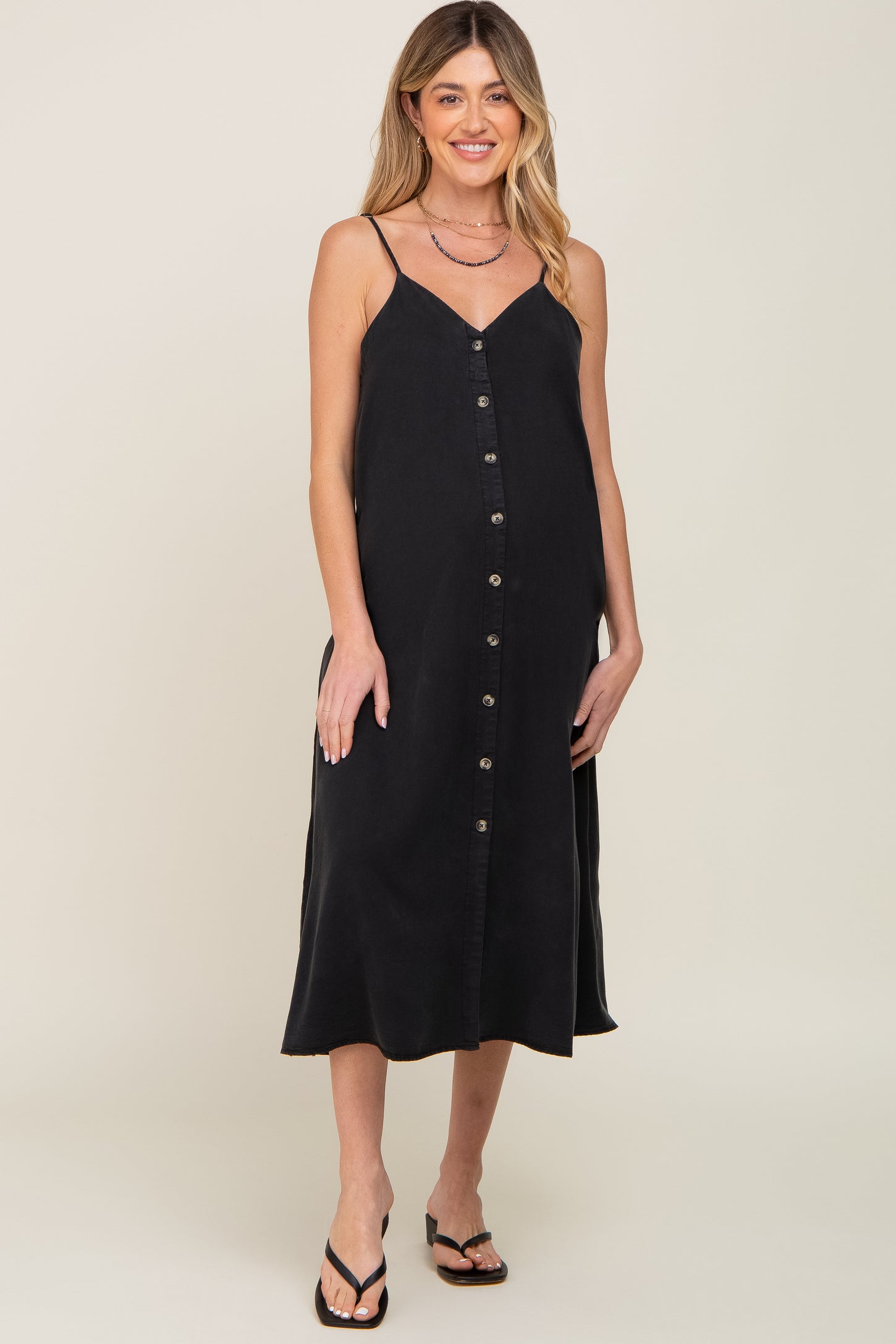 Black Button Down Maternity Midi Tank Dress PinkBlush Black Button Down Maternity Midi Tank Dress PinkBlush