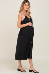 Black Button Down Maternity Midi Tank Dress