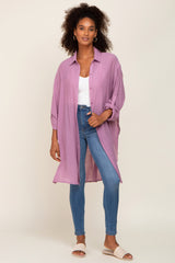Lilac Button Front Side Slit Oversized Blouse