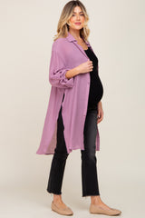 Lilac Button Front Side Slit Oversized Maternity Blouse