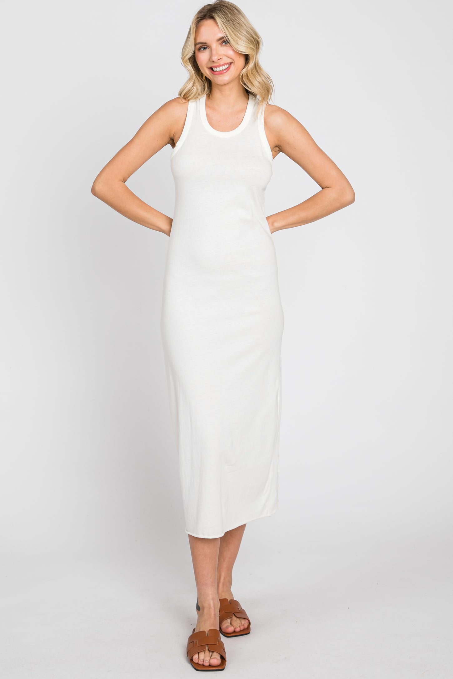 white racerback midi dress Ribbed Racerback Midi Dress White