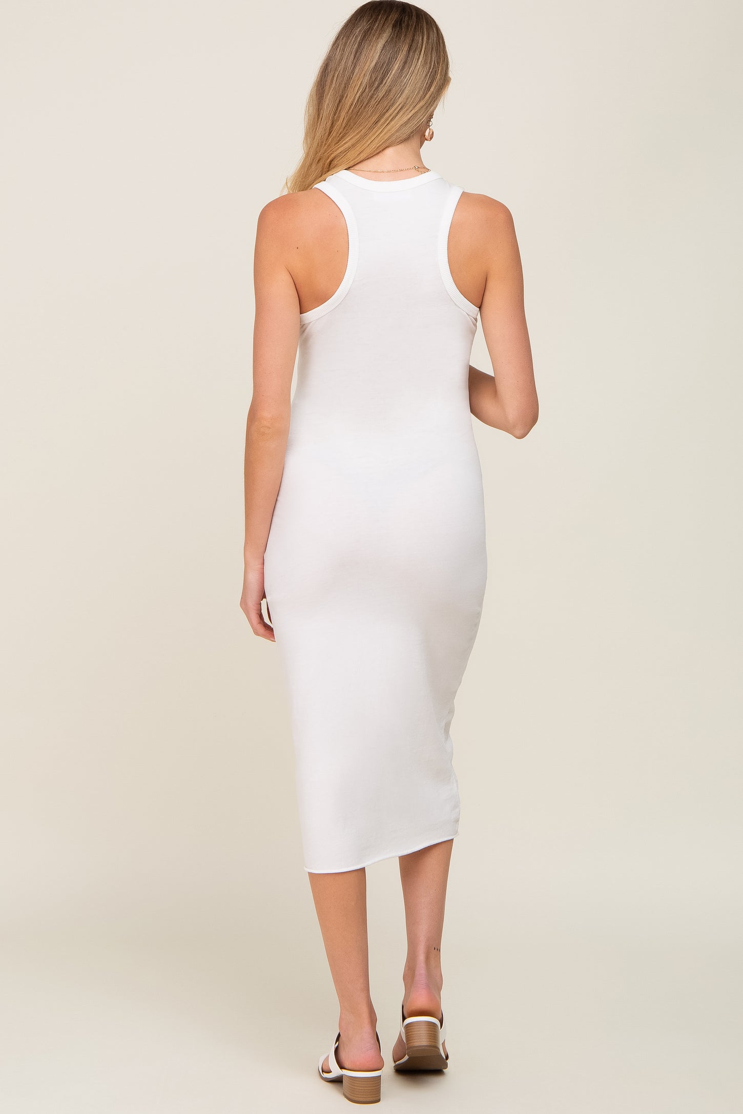 White Racerback Fitted Maternity Midi Dress PinkBlush White Racerback Fitted Maternity Midi Dress PinkBlush