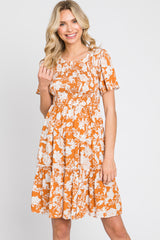 Floral Smocked Gathered Tier Maternity Dress