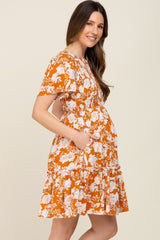 Floral Smocked Gathered Tier Maternity Dress