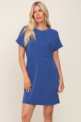 Royal Blue Ribbed Front Pocket Dolman Short Sleeve Maternity Dress