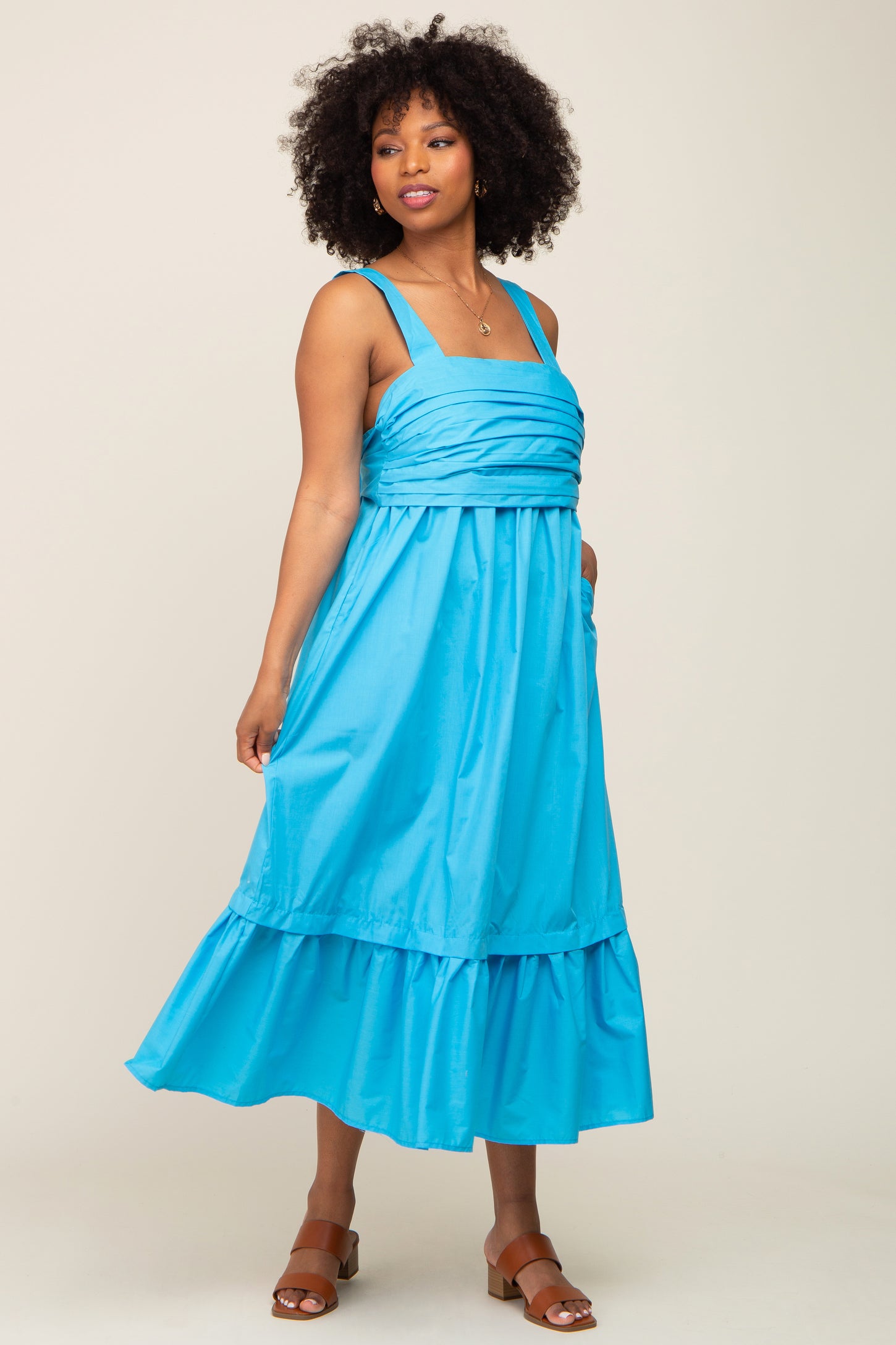 aqua pleated dress Small Early 1960s Vintage Aqua Pleated Day Dress by R&K Originals