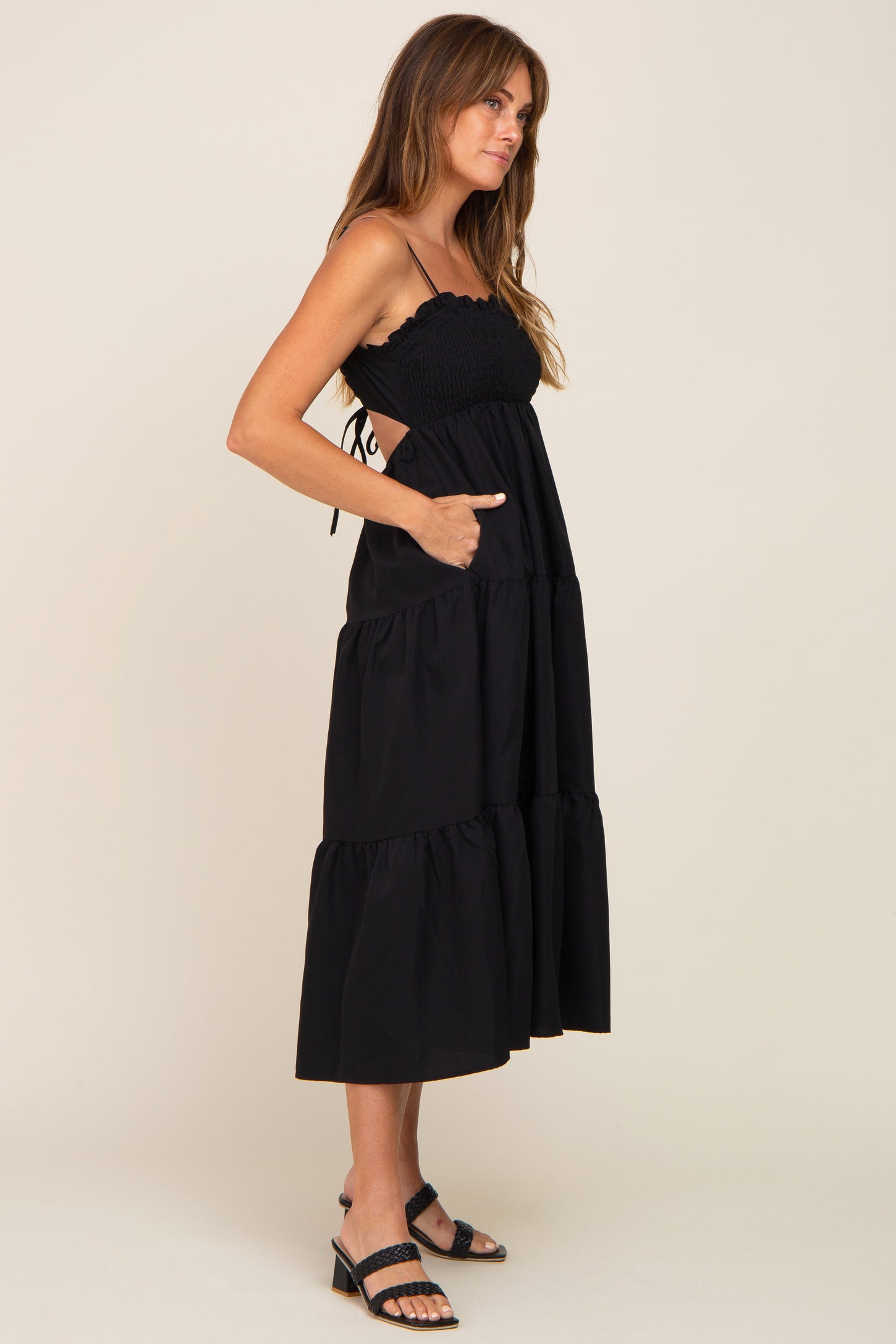 open-back tiered midi dress OPEN-BACK TIERED MIDI DRESS