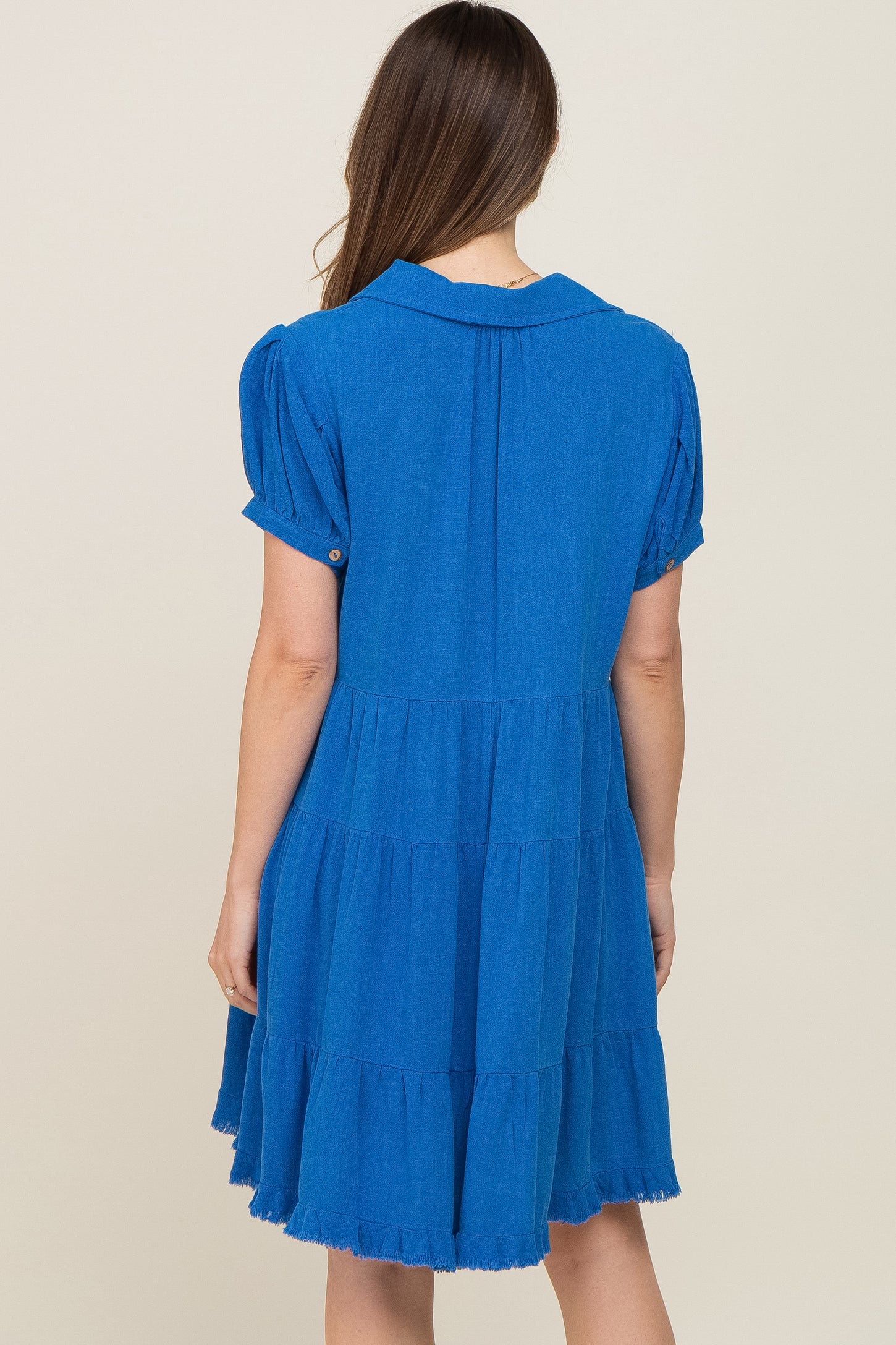 Royal Blue Tiered Collared Linen Maternity Dress PinkBlush Royal Blue Tiered Collared Linen Maternity Dress PinkBlush