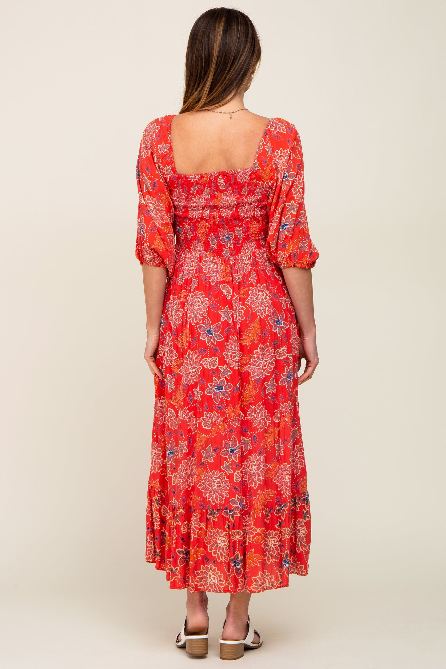 red floral smocked dress Vacation Dress| Sunny Trail Floral Maxi Dress - Red
