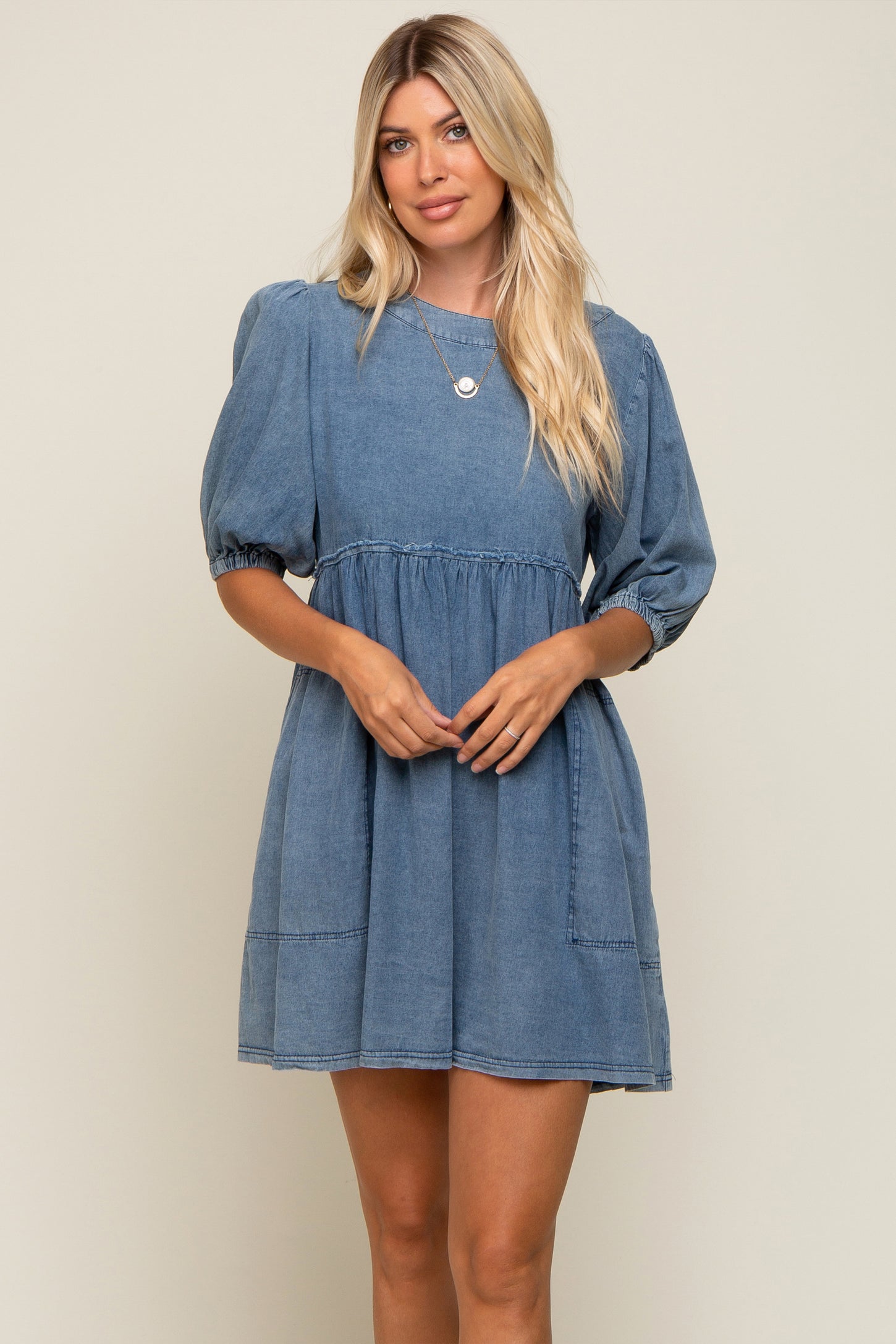 Blue Faded Denim Chambray Maternity Mini Dress PinkBlush Blue Faded Denim Chambray Maternity Mini Dress PinkBlush