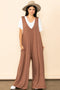 Mocha Deep V Sleeveless Wide Leg Jumpsuit