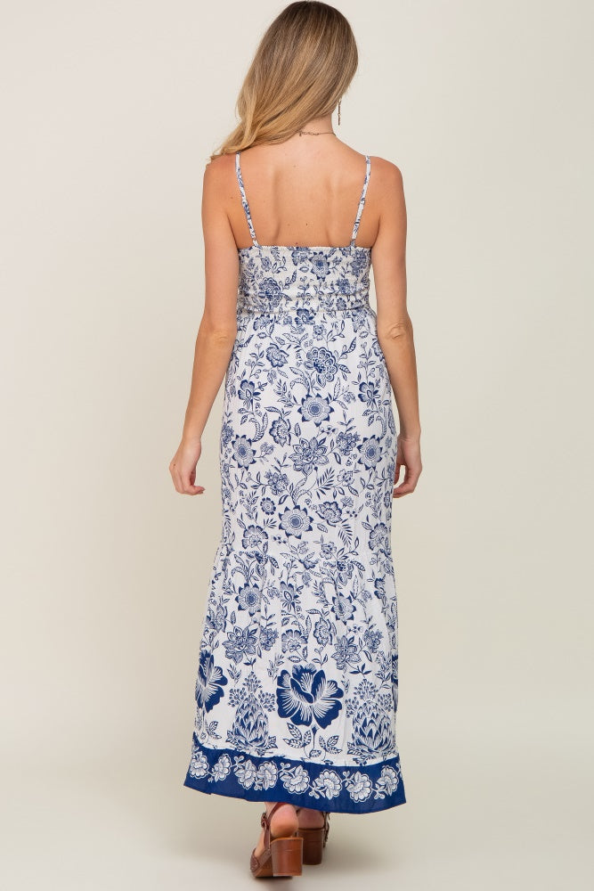 Navy Blue Floral Front Twist Maternity Maxi Dress Navy Blue Floral Front Twist Maternity Maxi Dress