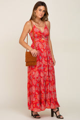 Red Floral Front Twist Maternity Maxi Dress
