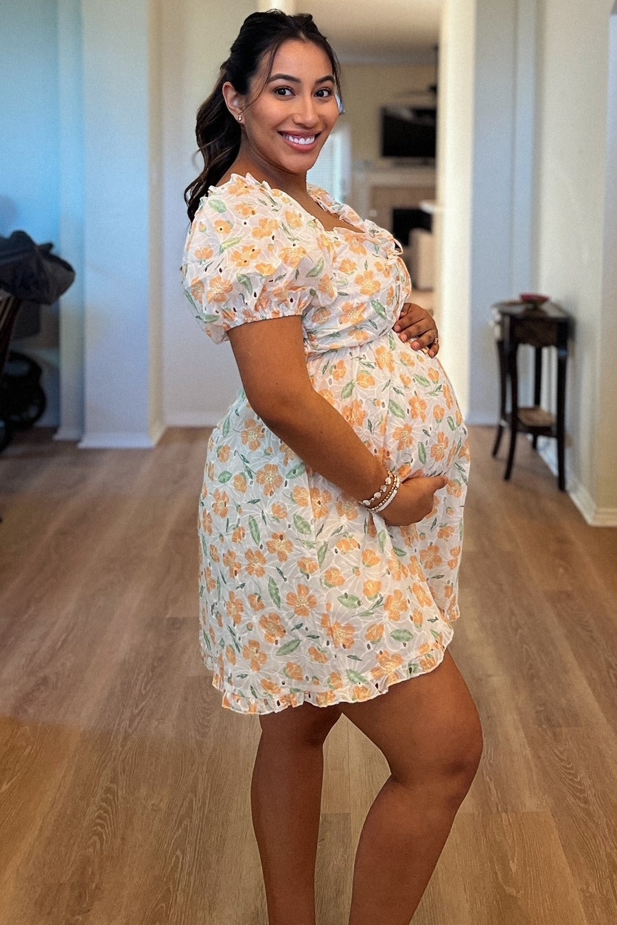 Orange Embroidered Eyelet Lace Maternity Dress Orange Embroidered Eyelet Lace Maternity Dress