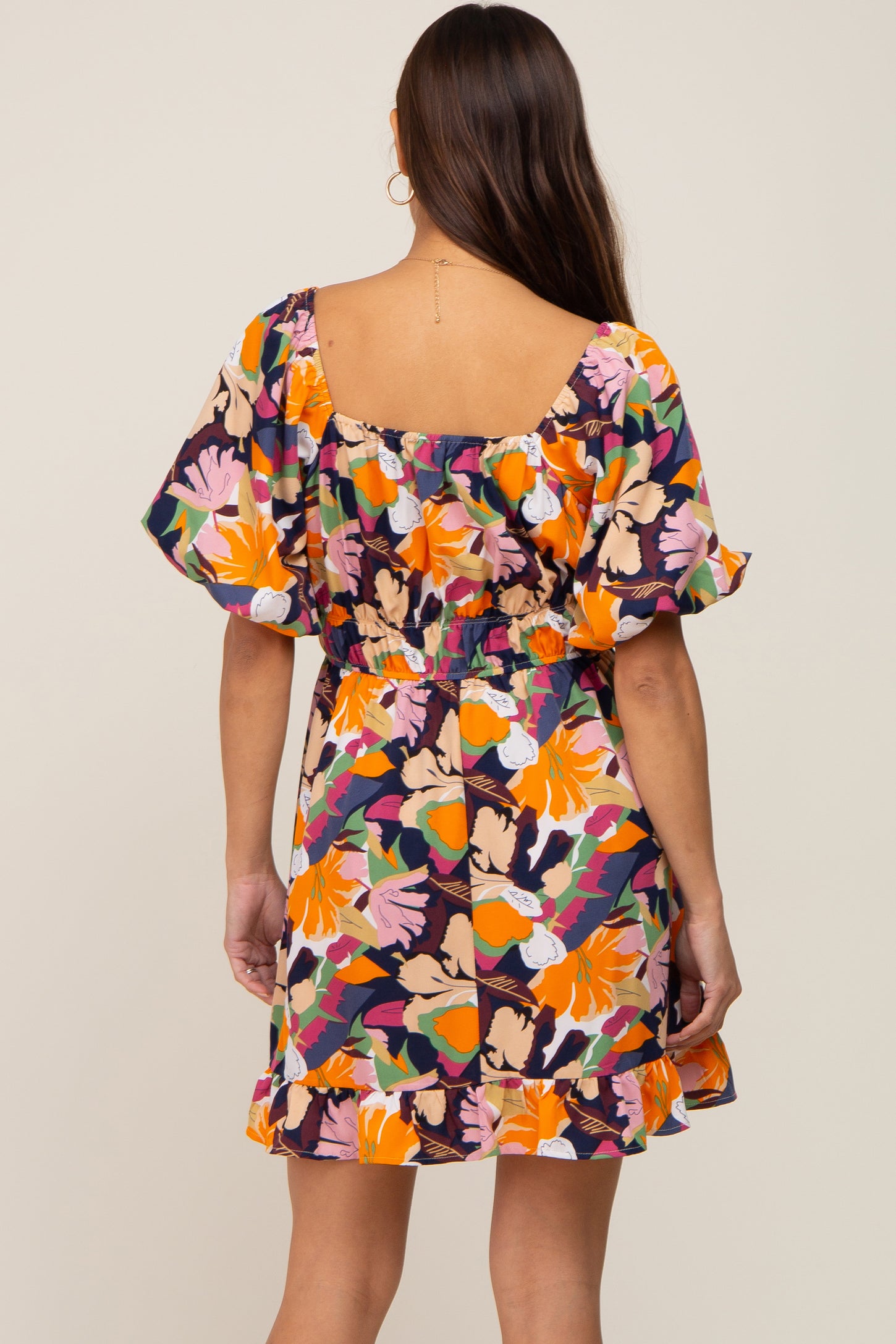 Multicolor Floral Pint Puff Sleeve Maternity Dress