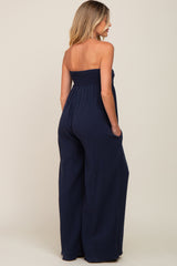 Navy Strapless Front Twist Maternity Jumpsuit