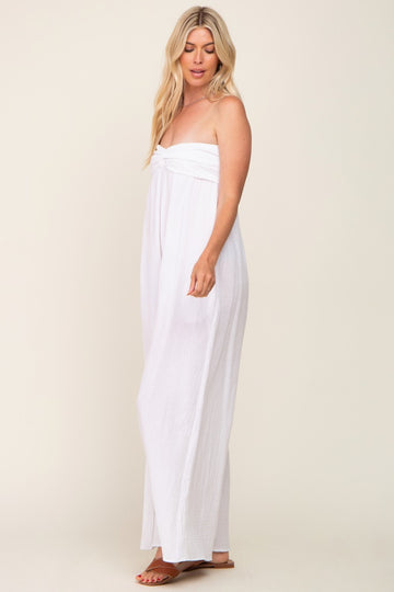 White Strapless Front Twist Jumpsuit