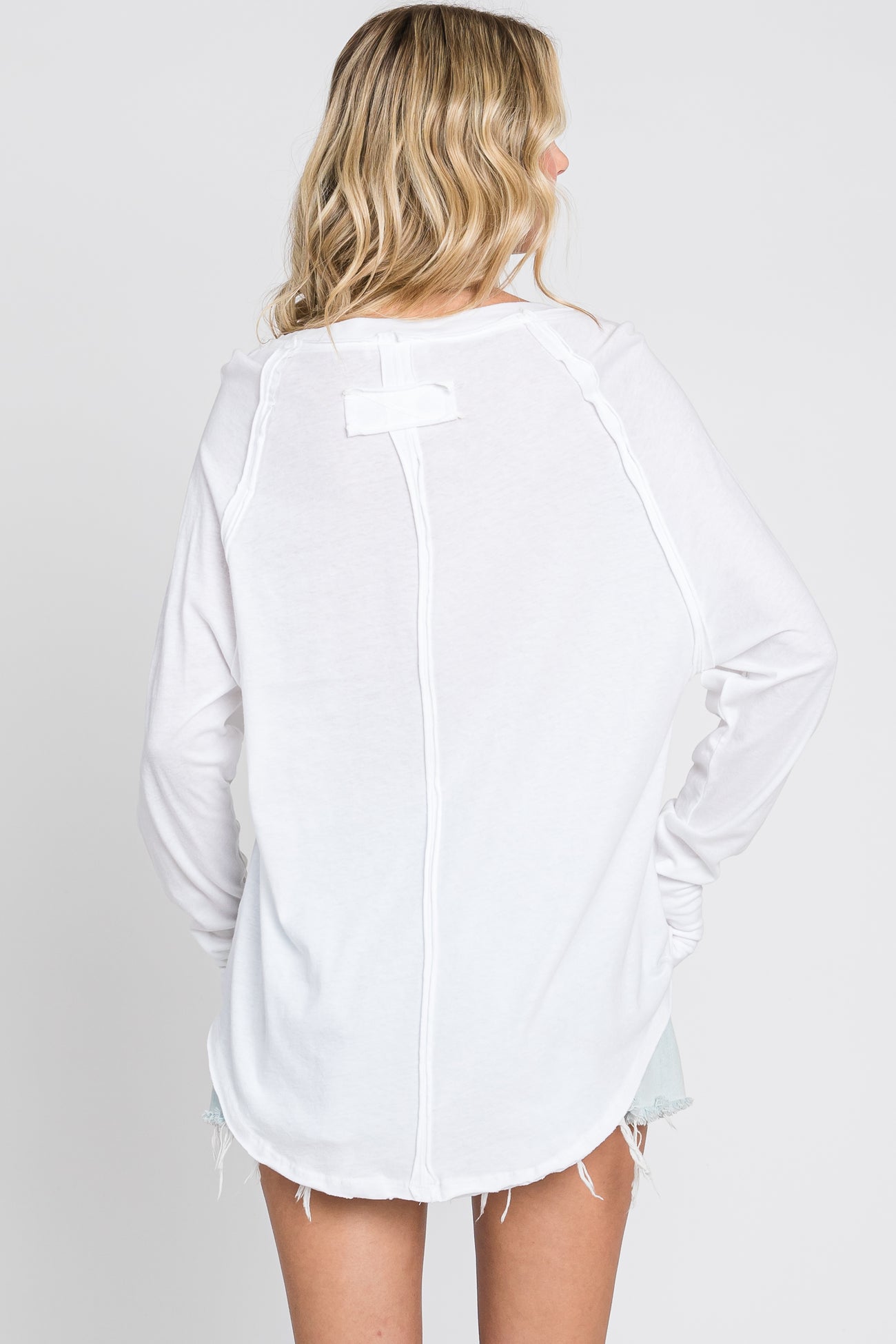 White Exposed Seam Long Sleeve Top