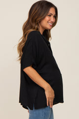 Black Button Up Dolman Short Sleeve Maternity Top
