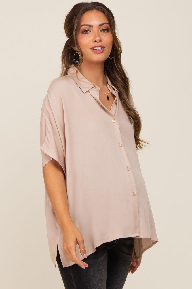 Taupe Button Up Dolman Short Sleeve Maternity Top – PinkBlush