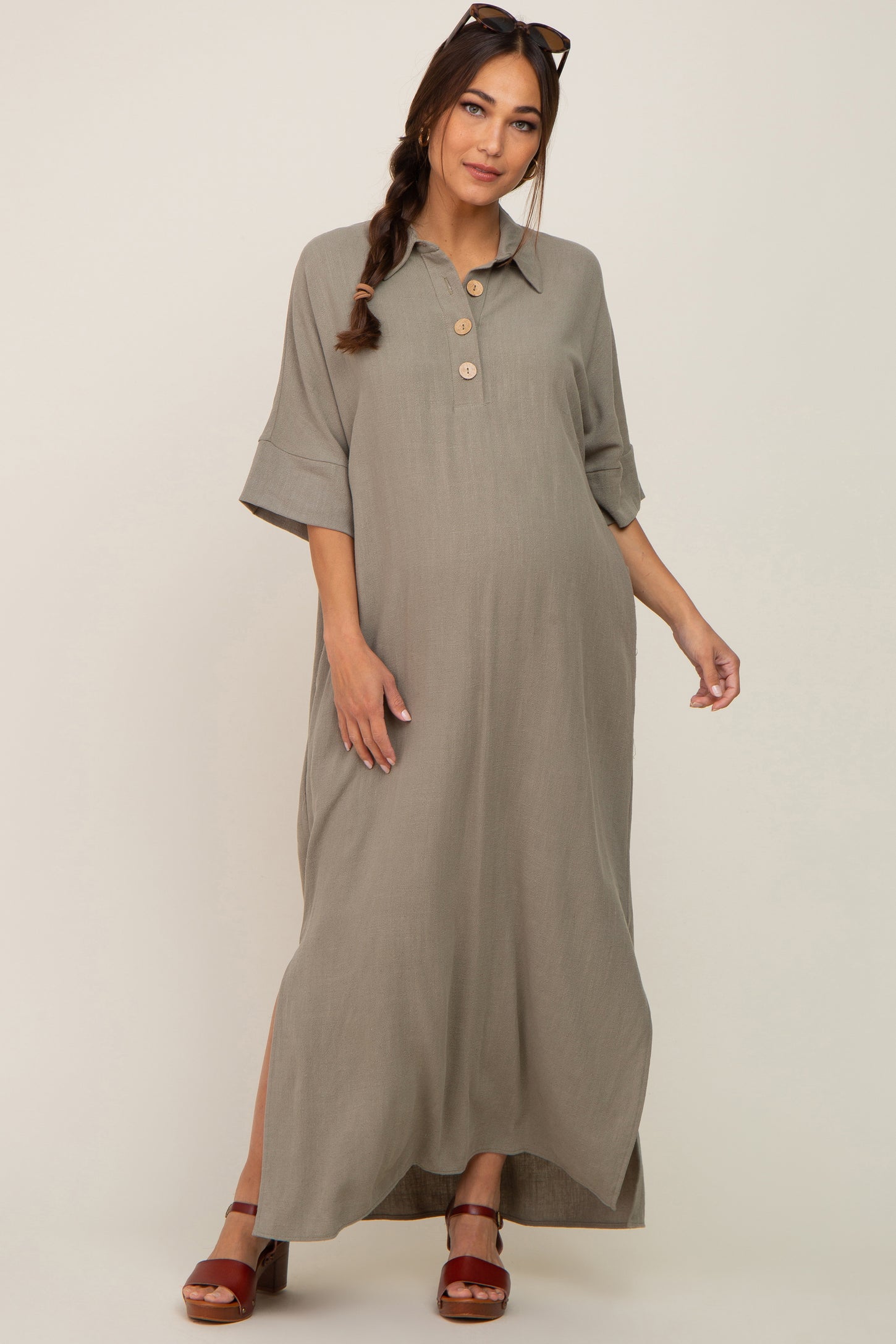 linen maternity maxi dress HATCH Collection The Zahara Linen Maxi Dress in Isla Floral