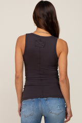 Charcoal Button Accent Ribbed Maternity Tank